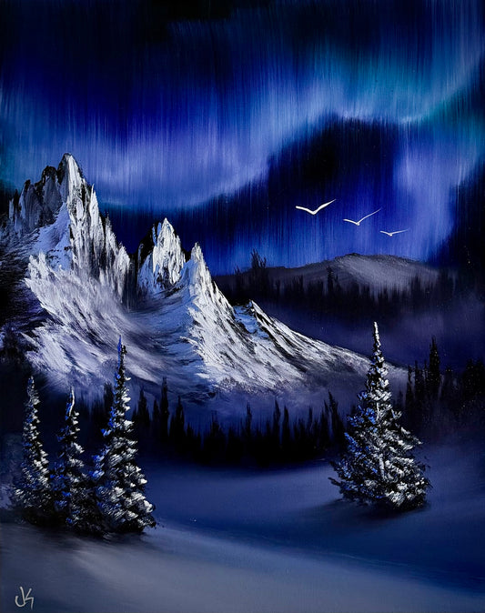 GROUP Painting Class - 6pm - Northern Lights Mountain Landscape with PaintWithJosh Friday 8-21-26