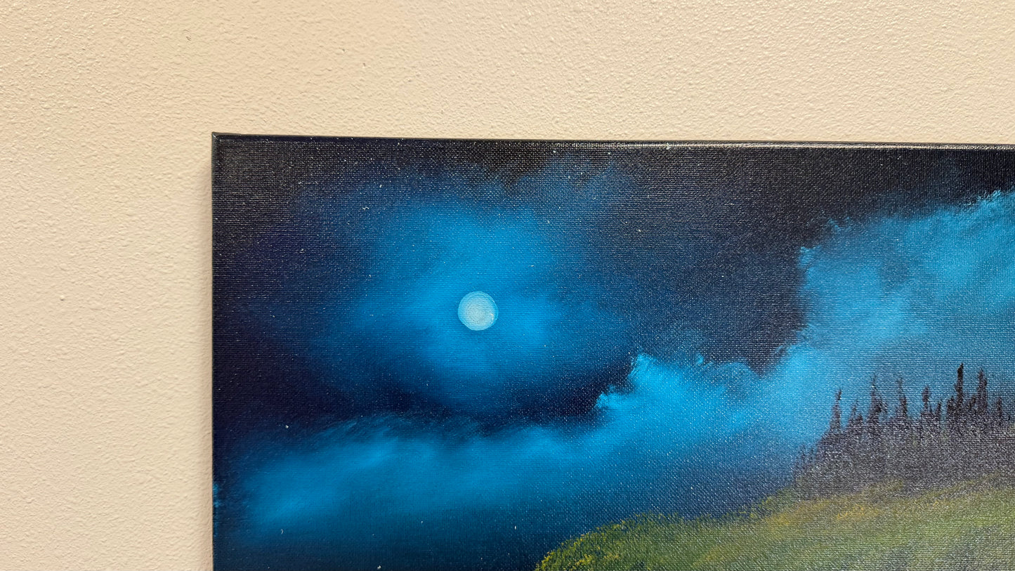 Painting #2530 - 16x20" Canvas - Coastal Moonlit Seascape painted 7-27-26