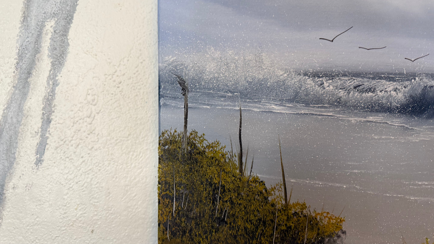 Painting #2321 - 16x20" Canvas - Crashing Wave Cattails Seascape painted 3-7-26