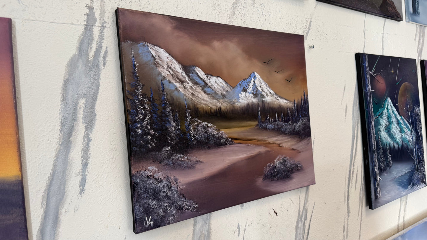 Painting #2270 - 16x20" Canvas - Mountain River Valley painted 2-5-26
