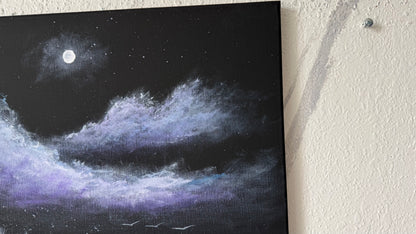 Painting #2318 - 16x20" Canvas - Acrylic Night Seascape painted 3-6-26