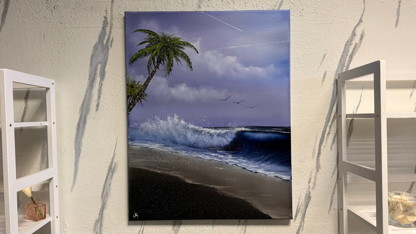 Painting #2177 - 22x28" Canvas - "WHISPERS OF THE TEMPEST SHORE" Seascape painted 12-8-25