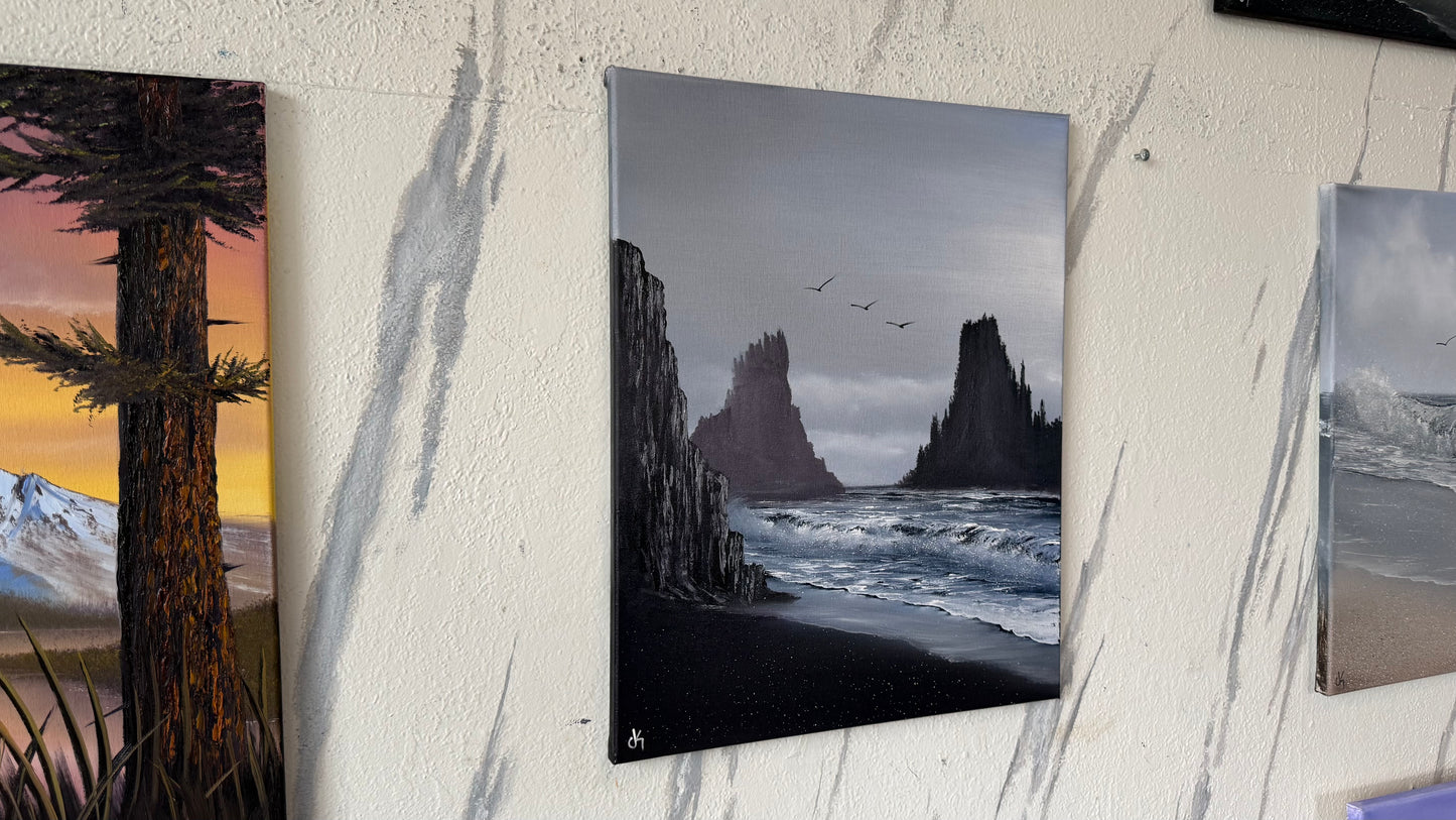 Painting #2397 - 16x20" Canvas - Icelandic Coastal Seascape painted 4-18-26