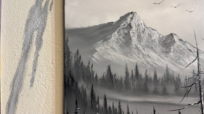Painting #2247 - 18x24" Canvas - Black and White Mountain Landscape painted 1-19-26