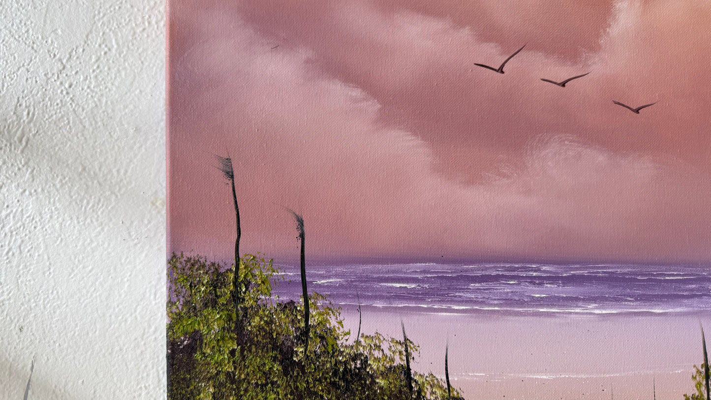 Painting #2120 - 18x24" Canvas - Sunset Cattails Seascape painted 10-25-25