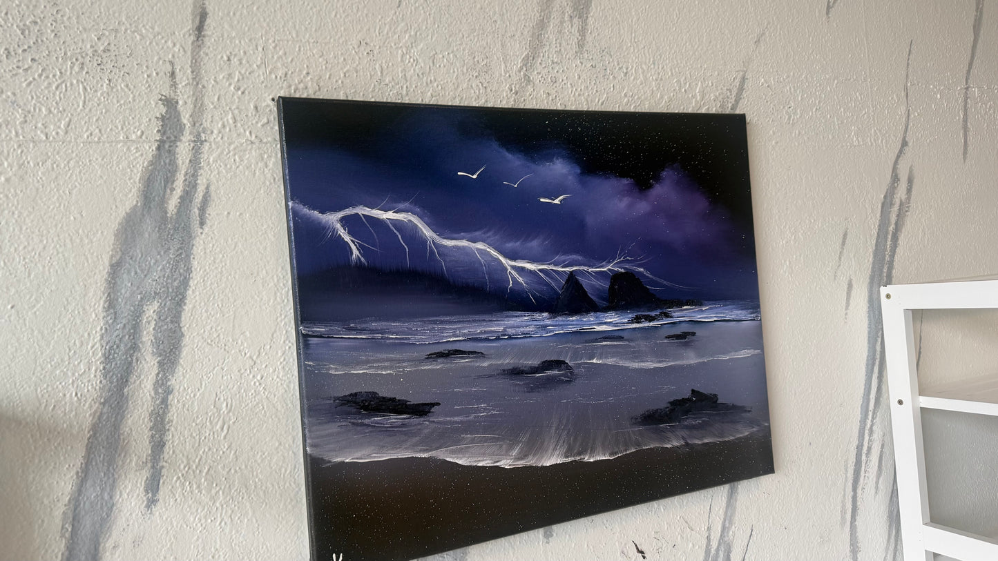 Painting #2153 - 16x20" Canvas - Night Seascape painted 11-18-25