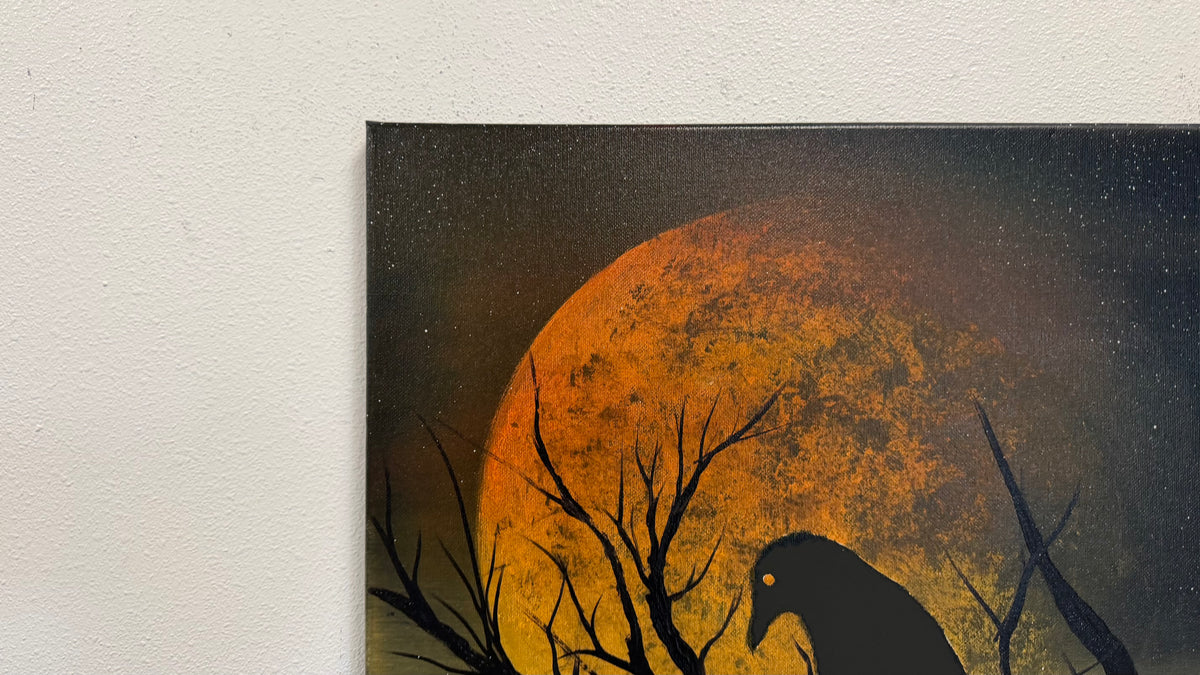 Painting #2609 - 16x20" Canvas - Raven Moon Landscape painted 9-19-26