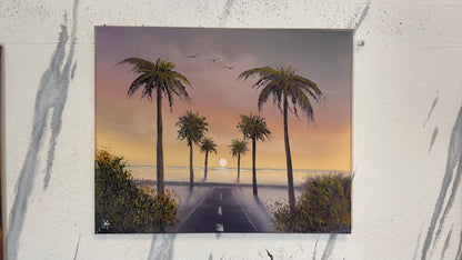 Painting #2246 - 16x20" Canvas - Palm Tree Drive painted 1-19-26