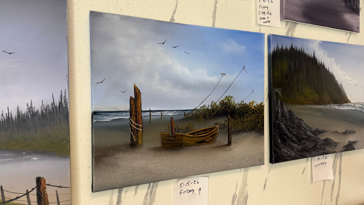 Painting #2419 - 16x20" Canvas - Kite Flying Seascape painted 4-30-26
