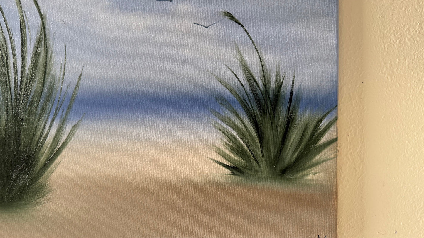 Painting #2202 - 16x20" Canvas - Dune Grass Seascape painted 12-27-25