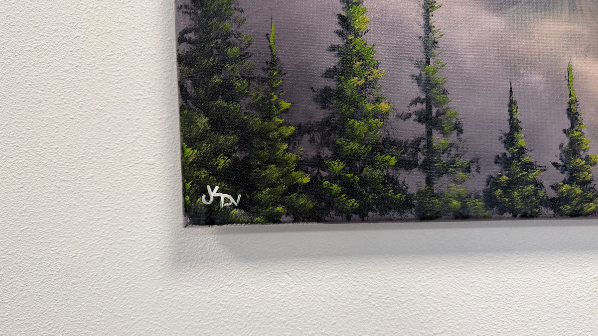 Painting #2608 - 16x20" Canvas - Sunset Mountain Landscape painted by Josh and Dani 9-19-26