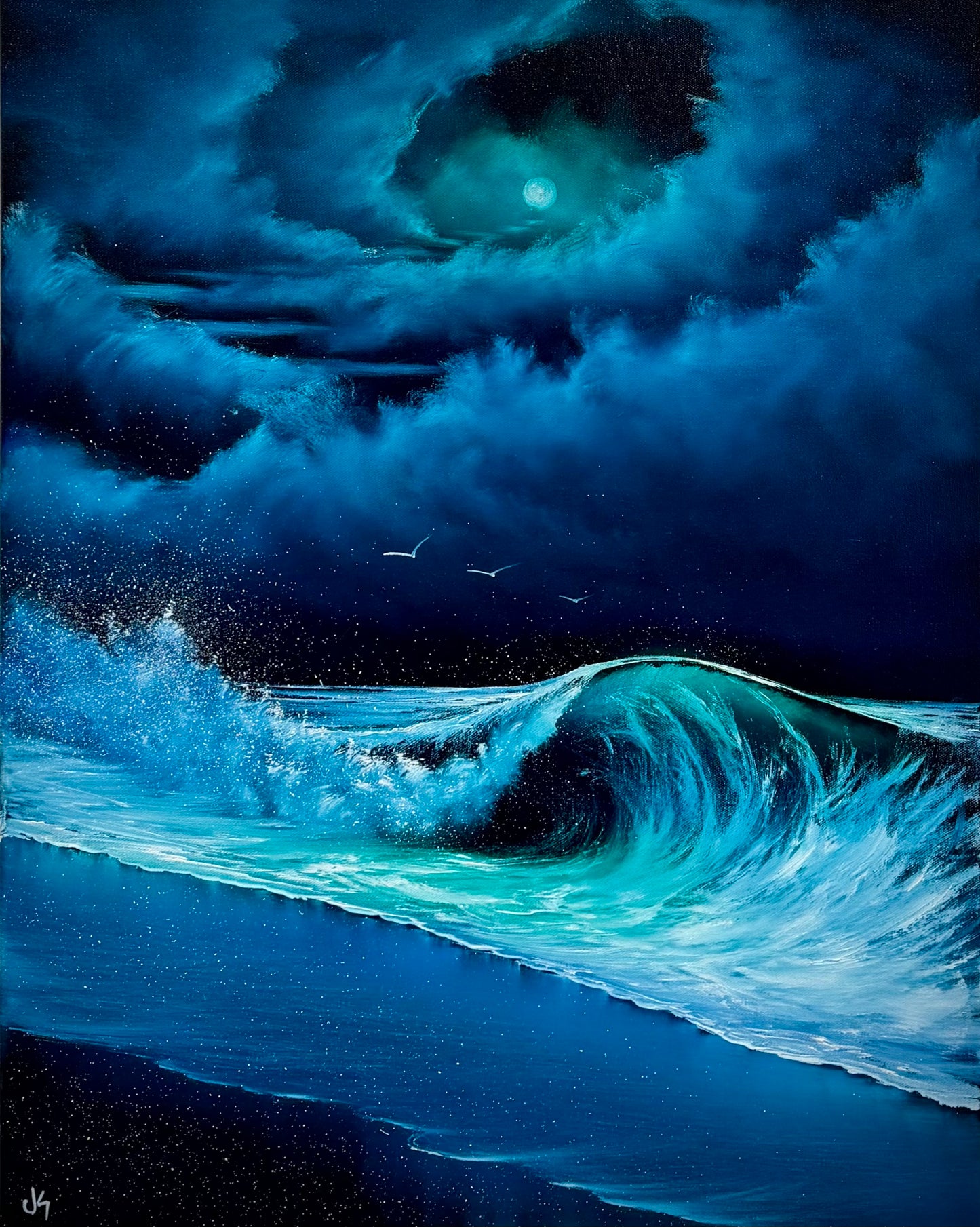 Painting #2570 - 22x28" Canvas - Cloud Stairway Crashing Wave Seascape painted on 8-28-26