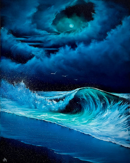 Painting #2570 - 22x28" Canvas - Cloud Stairway Crashing Wave Seascape painted on 8-28-26