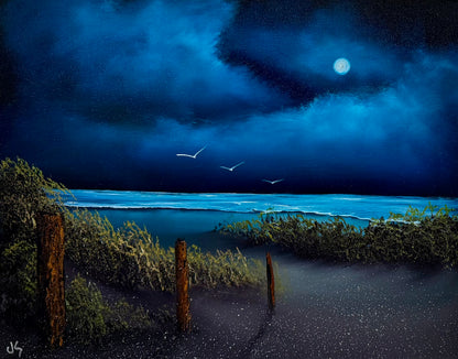 Painting #2545 - 16x20" Canvas - Night Seascape painted 8-9-26