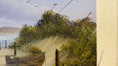 Painting #2423 - 16x20" Canvas - Kite Flying Seascape with Old Row Boat painted 5-2-26