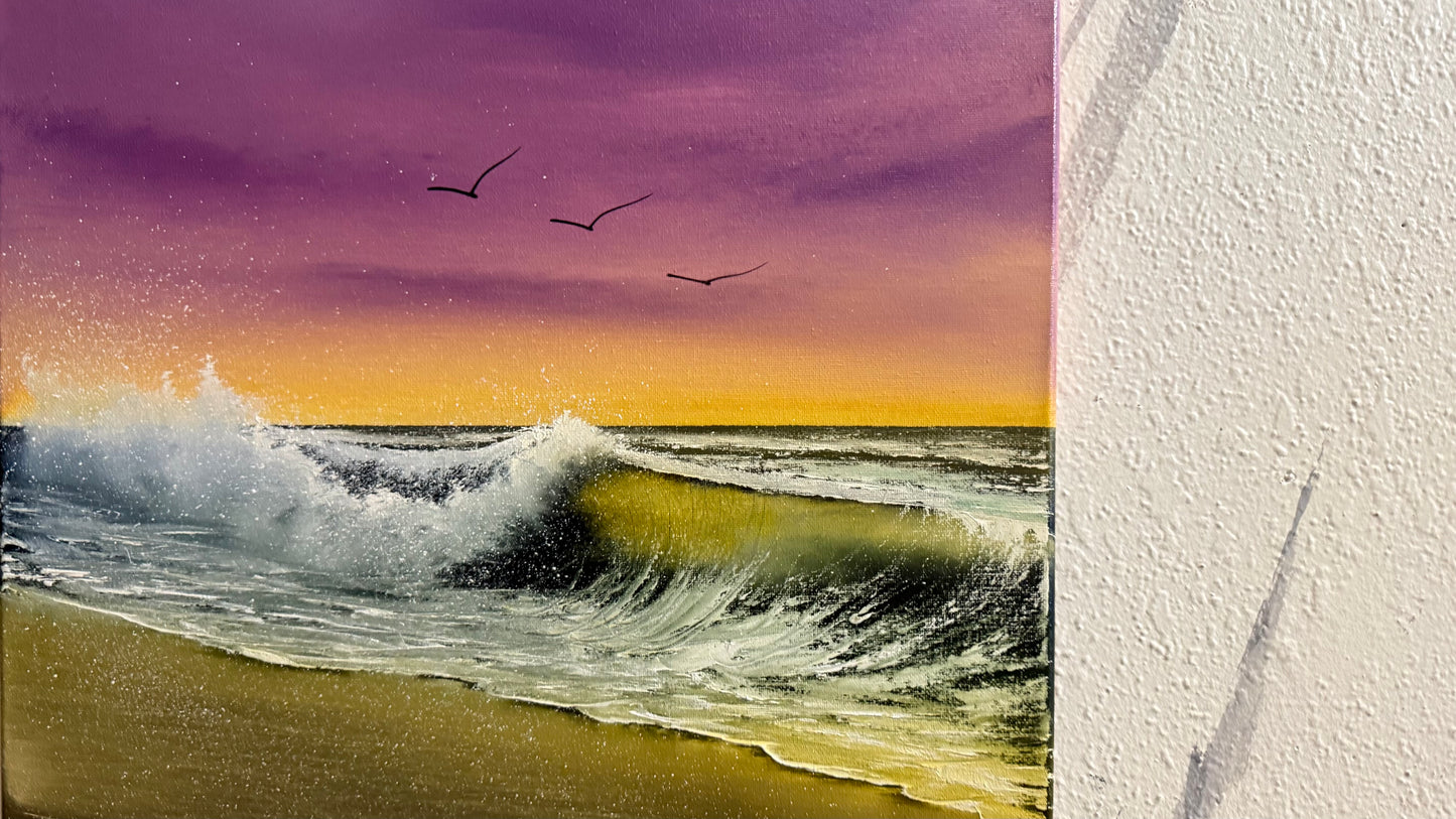 Painting #2295 - 16x20" Canvas - Sunset Seascape painted 2-20-26