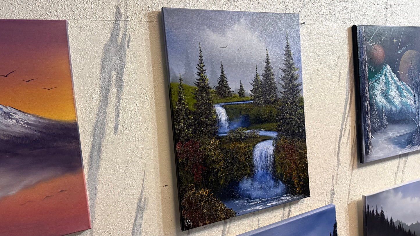 Painting #2282 - 18x24" Canvas - Spring Forest Waterfall painted 2-9-26