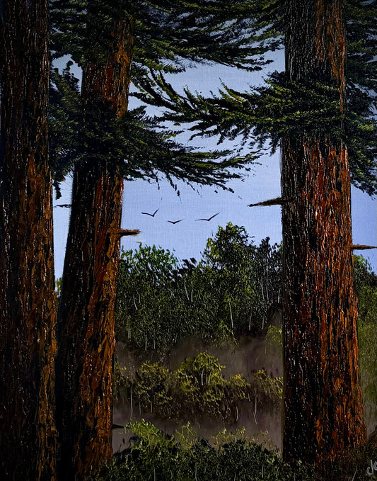 Painting #2509 - 16x20" Canvas - Ponderosa Pines painted 7-10-26