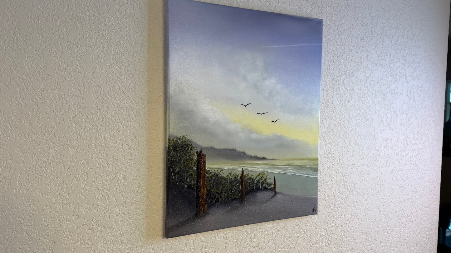 Painting #2497 - 16x20" Canvas - Blue Sky Seascape painted 6-29-26