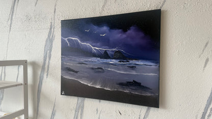 Painting #2153 - 16x20" Canvas - Night Seascape painted 11-18-25