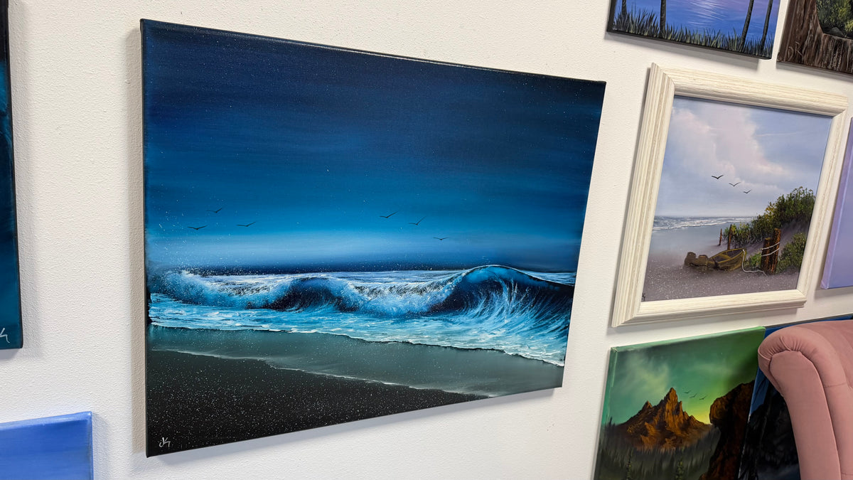 Painting #2612 - 22x28" Canvas - Dramatic Night Seascape painted 9-20-26