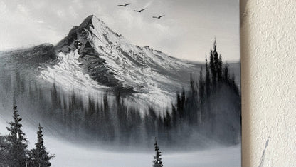 Painting #2432 - 16x20" Canvas - Black and White Mountain Landscape painted 5-8-26