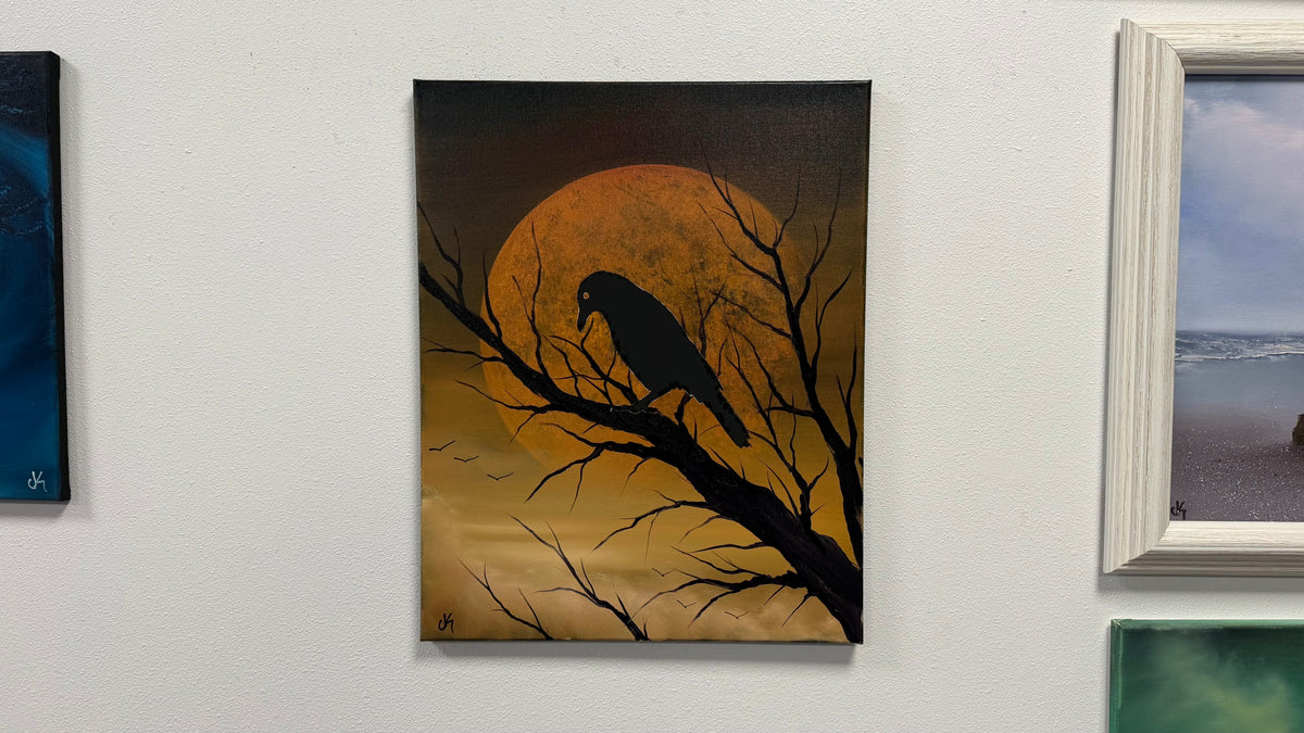 Painting #2607 - 16x20" Canvas - Raven Moon Landscape painted 9-18-26