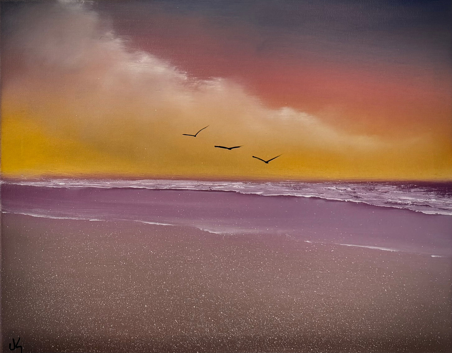 Painting #2475 - 16x20" Canvas - Sunset Seascape painted 6-3-26