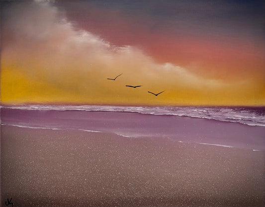 Painting #2475 - 16x20" Canvas - Sunset Seascape painted 6-3-26