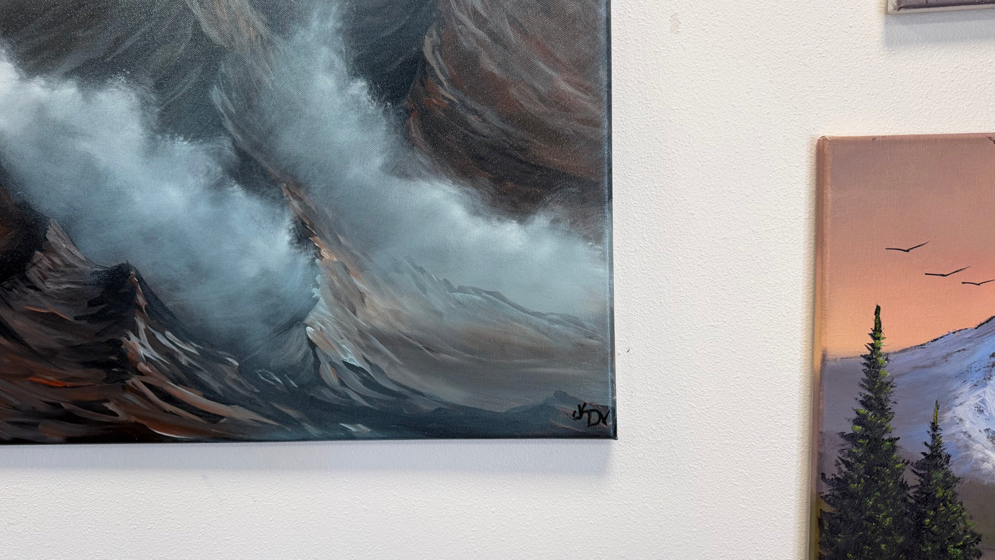 Painting #2567 - 22x28" Canvas - Alpine Mountain Landscape painted by Dani and Josh on 8-25-26