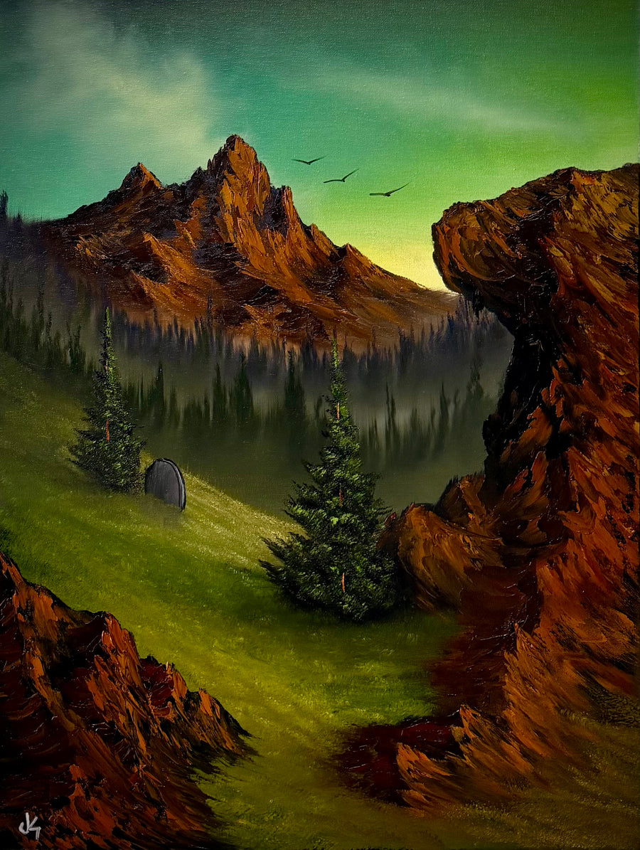 Painting #2556 - 18x24" Canvas - Sunset Mountain Landscape painted 8-19-26