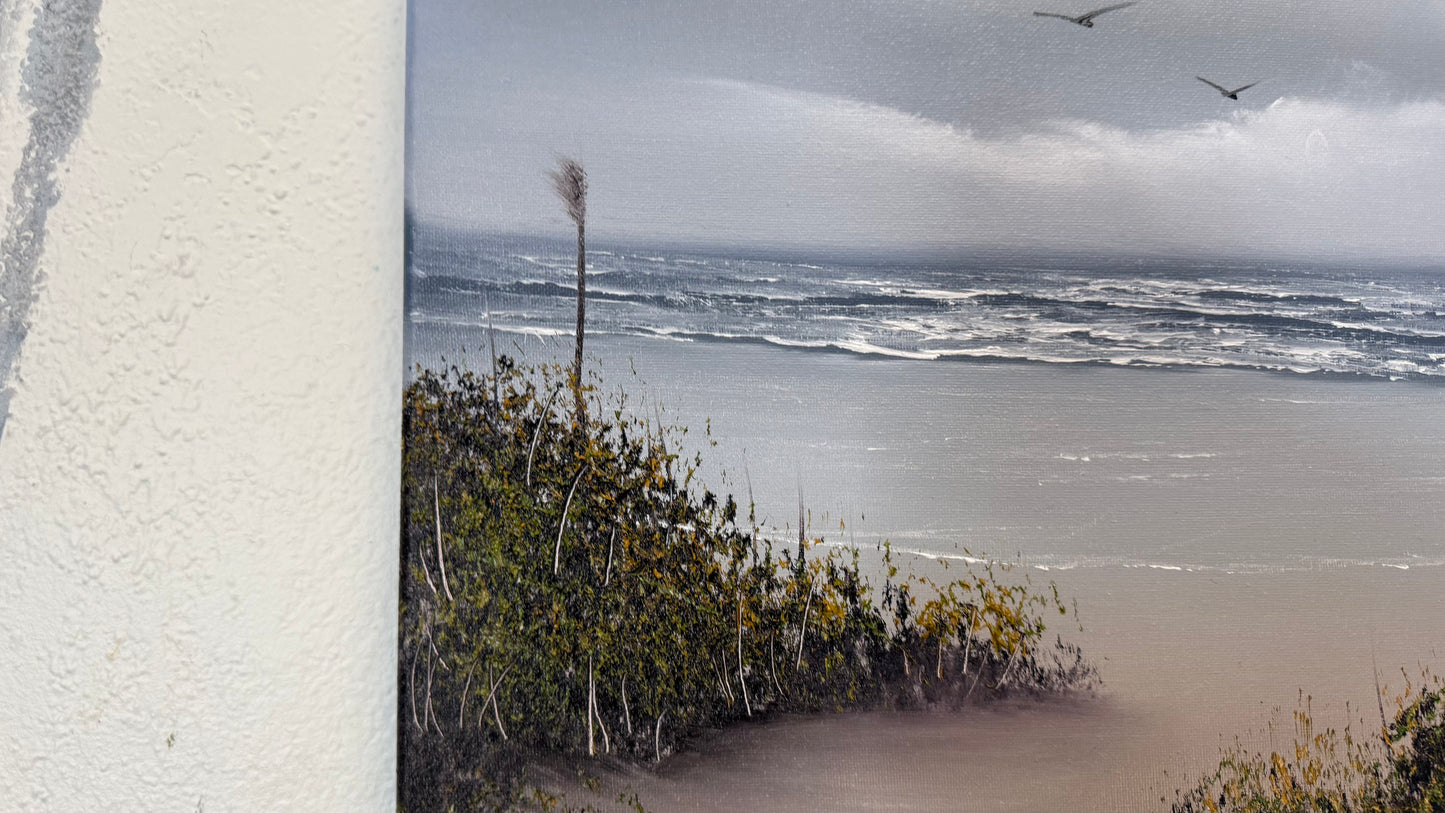 Painting #2273 - 16x20" Canvas - Cattails Seascape painted 2-6-26