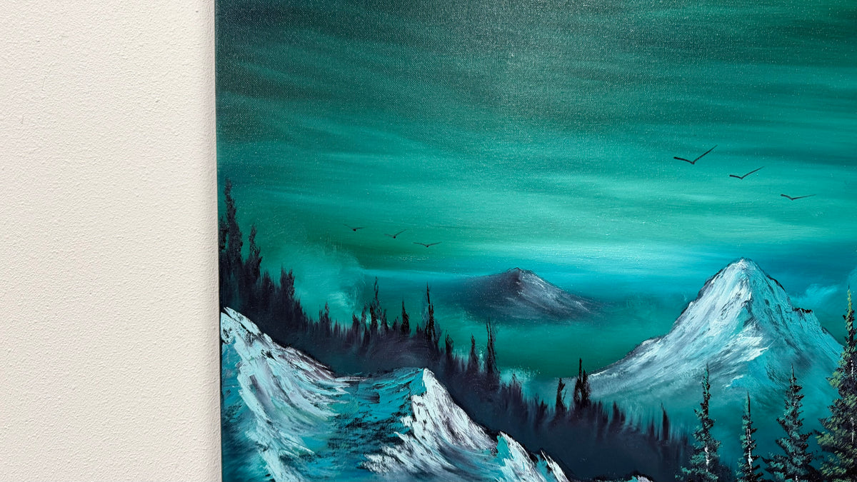Painting #2610 - 20x24" Canvas - Dramatic Cold Mountain Landscape painted 9-19-26