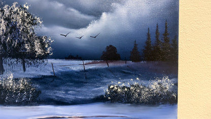 Painting #2103 - 16x20" Canvas - Winter Farm Landscape painted 10-14-25