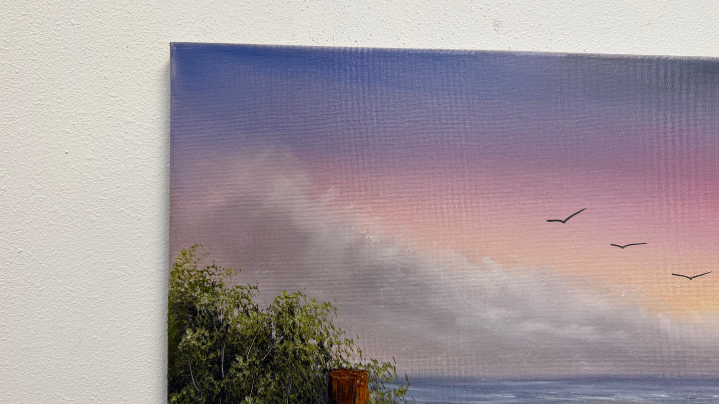 Painting #2576 - 16x20" Canvas - Sunset Seascape painted 8-31-26