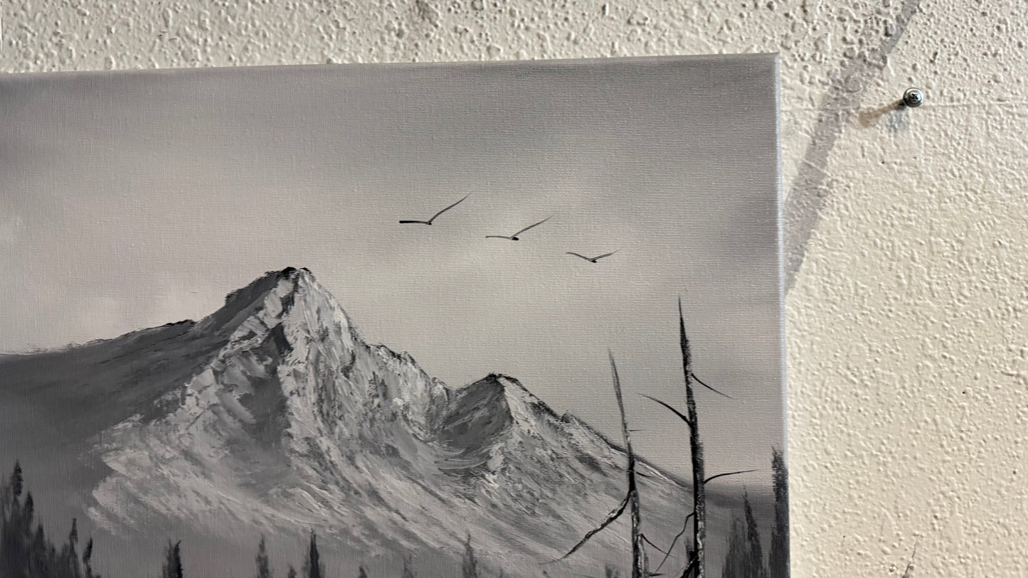 Painting #2247 - 18x24" Canvas - Black and White Mountain Landscape painted 1-19-26