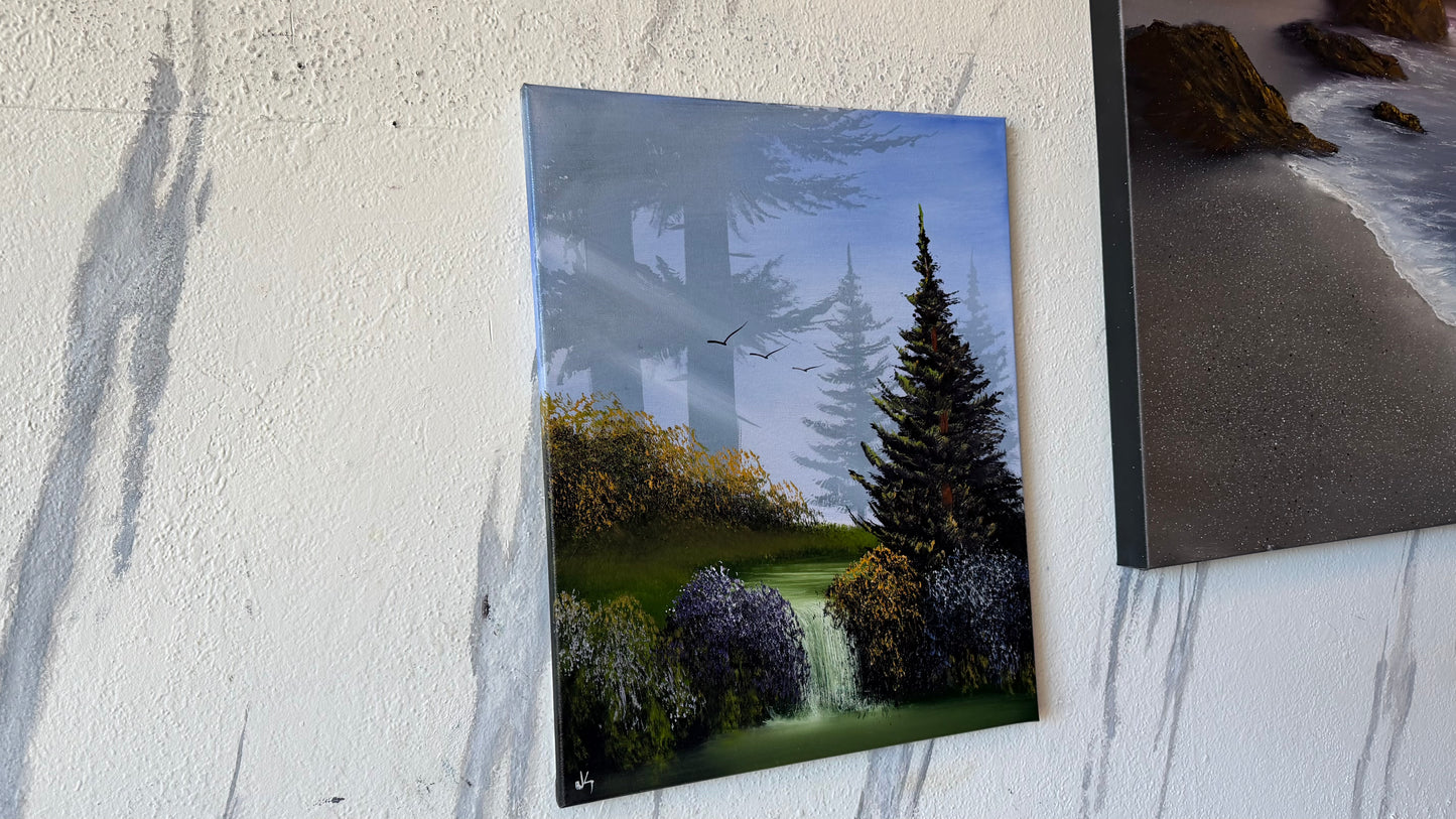 Painting #2491 - 16x20" Canvas - Forest Waterfall painted 6-21-26