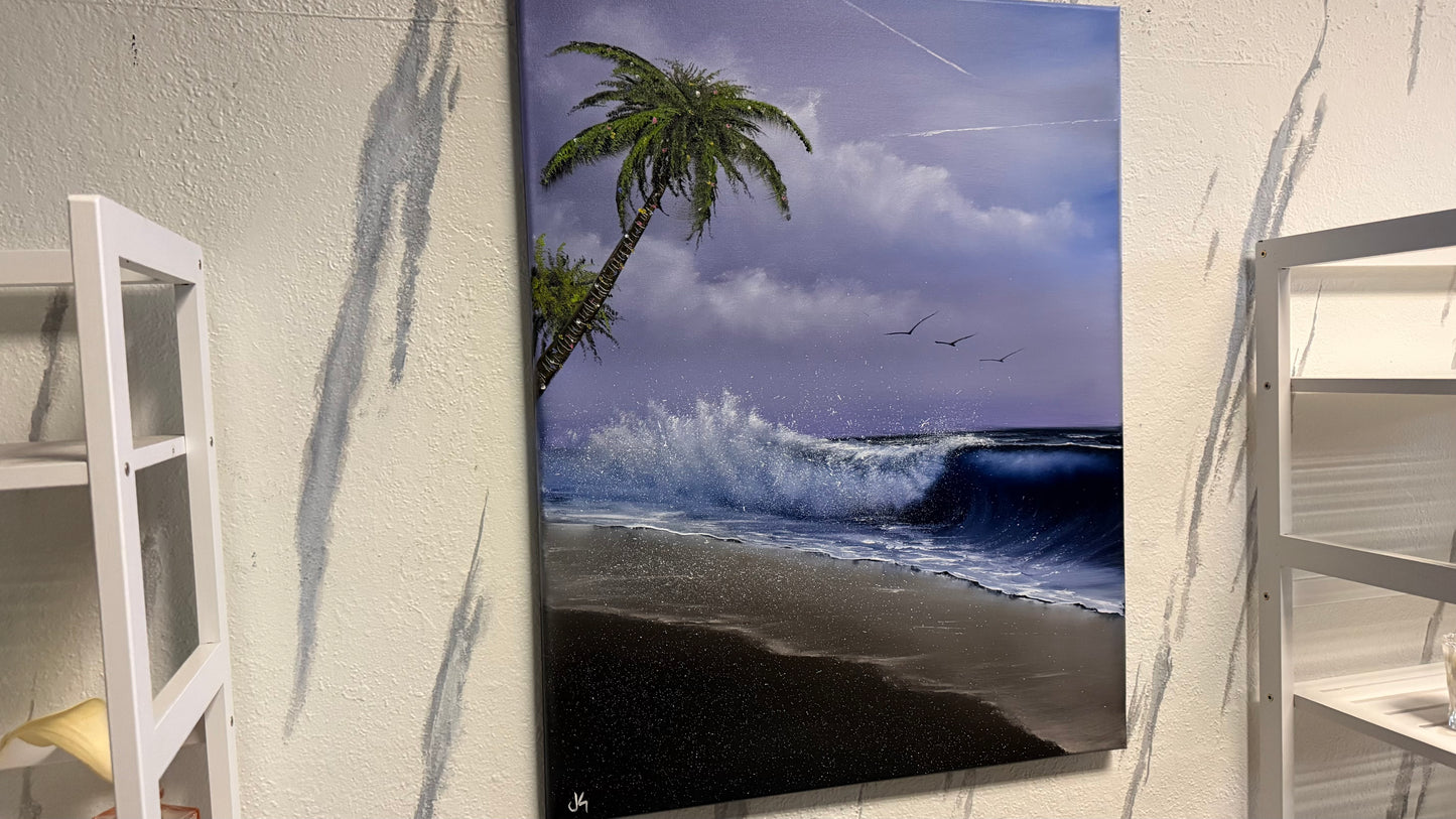 Painting #2177 - 22x28" Canvas - "WHISPERS OF THE TEMPEST SHORE" Seascape painted 12-8-25