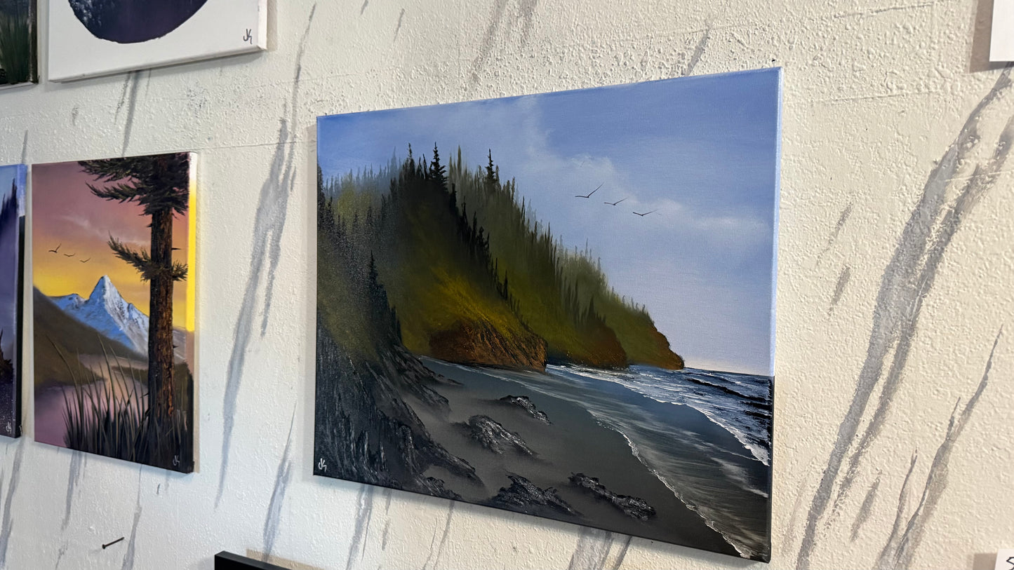 Painting #2416 - 20x24" Framed Canvas - Pacific Northwest Seascape painted 4-28-26