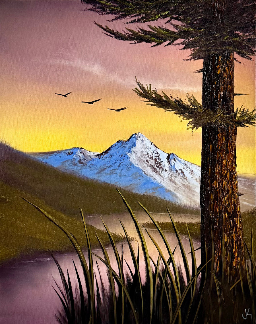 Painting #2357 - 16x20" Canvas - Mountain River Landscape painted 3-26-26