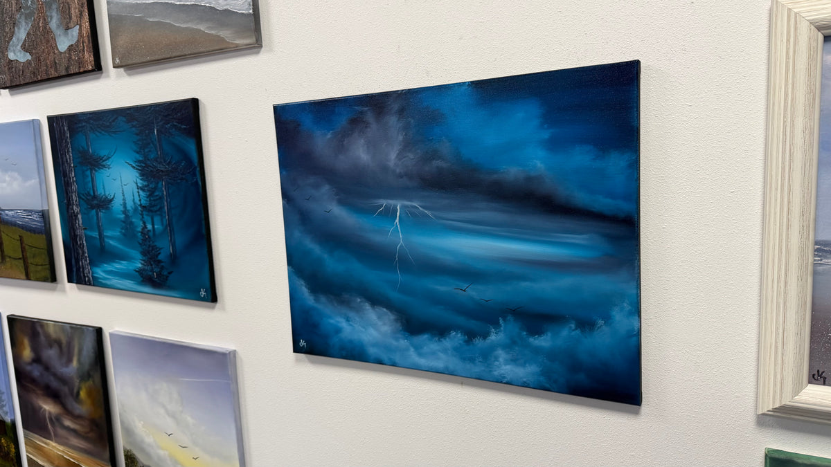 Painting #2598 - 18x24" Black Canvas - 40,000ft - Blue Cloudscape painted 9-13-26