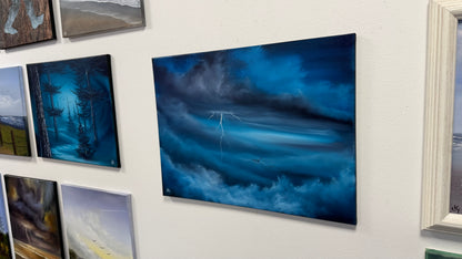 Painting #2598 - 18x24" Black Canvas - 40,000ft - Blue Cloudscape painted 9-13-26