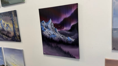 Painting #2559 - 16x20" Canvas - Northern Lights Mountain Landscape painted 8-21-26