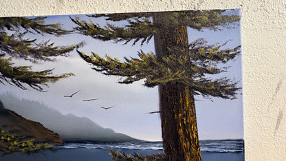Painting #2323 - 18x24" Canvas - Oregon Coast Seascape With Ponderosa Pines painted 3-7-26