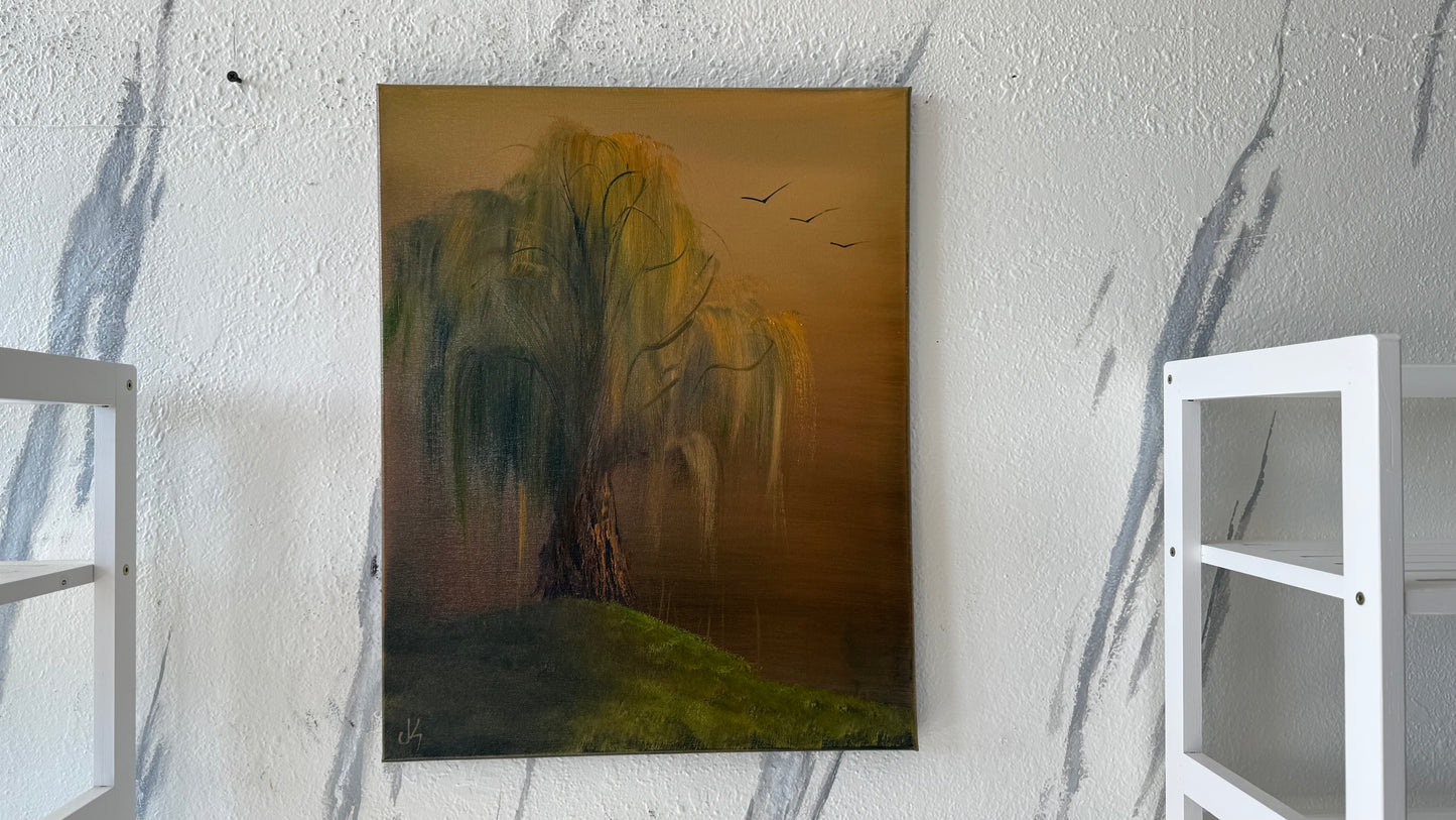 Painting #2060 - 16x20" Canvas - Willow Tree Landscape painted 9-18-25