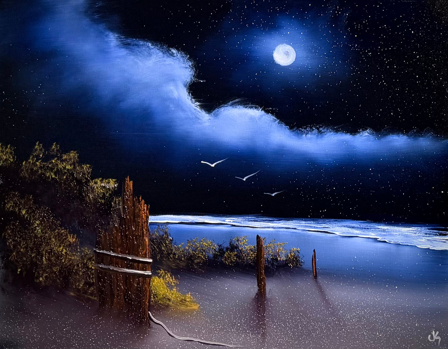 Painting #2477 - 16x20" Canvas - Night Seascape painted 6-4-26