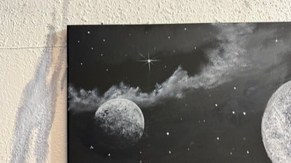 Painting #2248 - 16x20" Canvas - Black and White Galactic Seascape painted 1-20-26