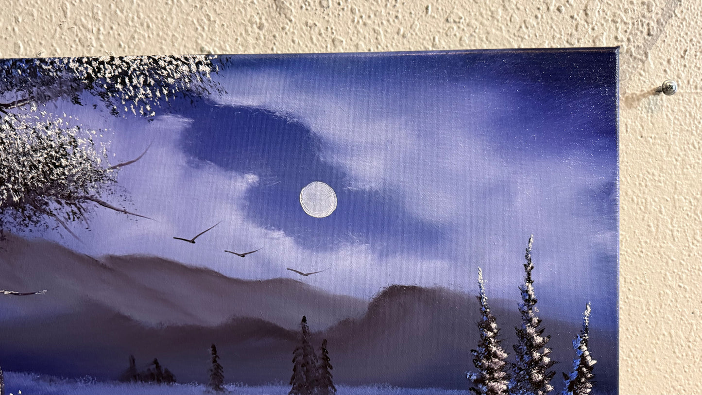 Painting #2229 - 16x20" Canvas - Night Farm Landscape painted 1-9-26