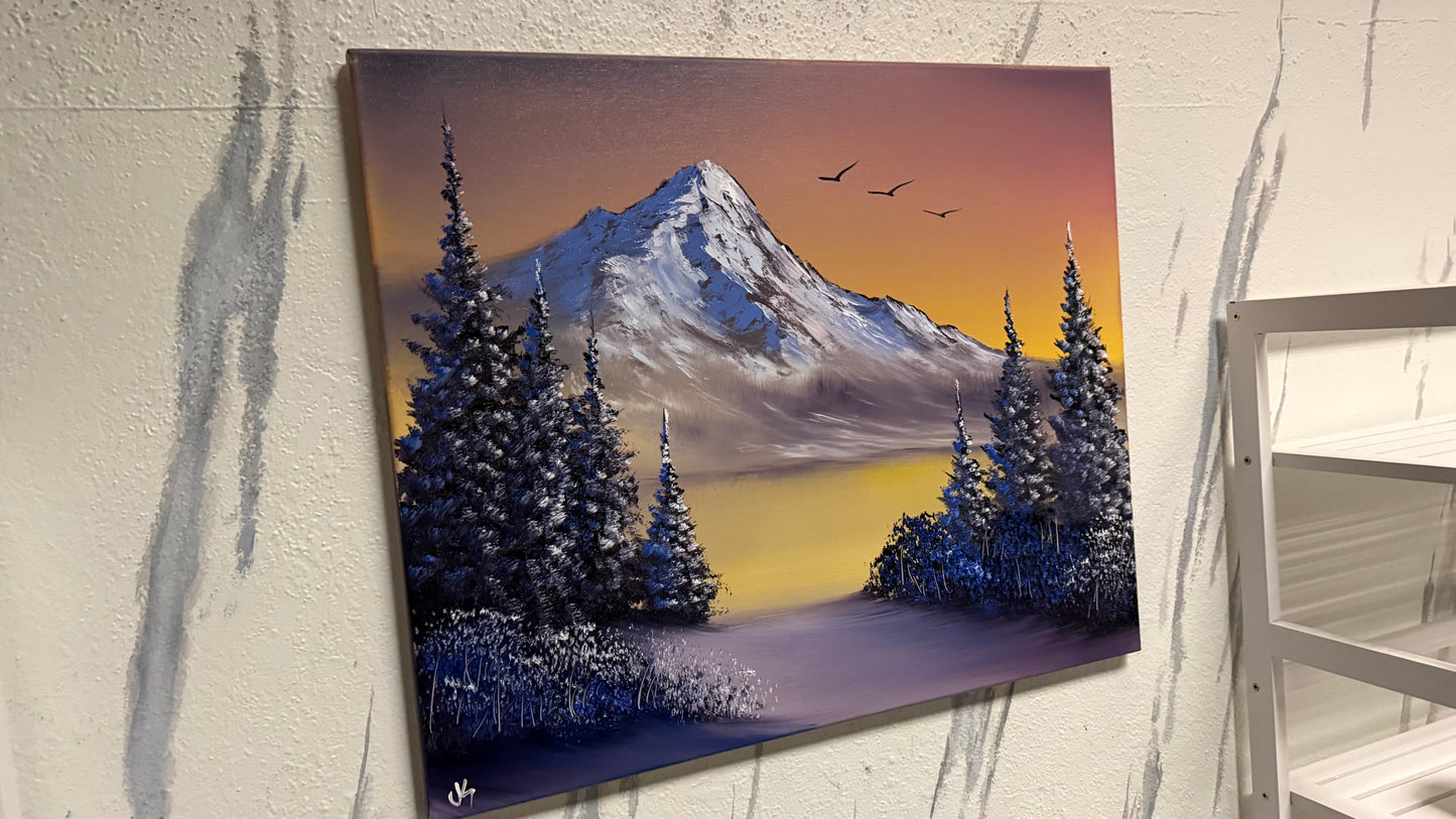 Painting #2146 - 20x24" Canvas - Sunset Mountain Landscape painted 11-14-25