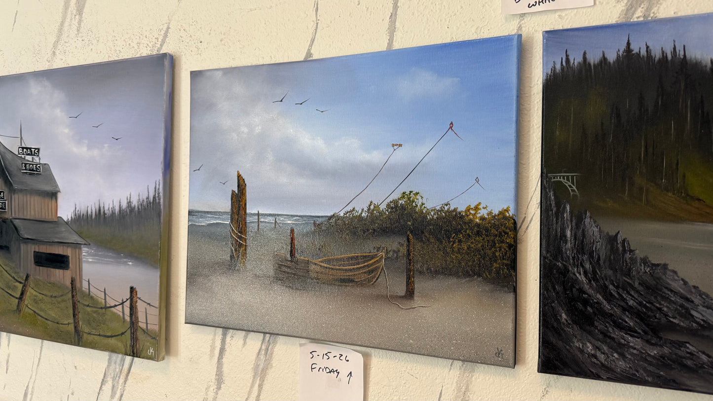 Painting #2419 - 16x20" Canvas - Kite Flying Seascape painted 4-30-26